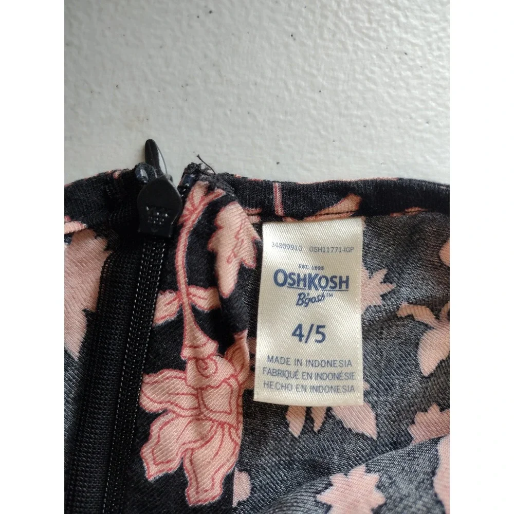 OshKosh Bgosh Girls Black Pink‎ Floral Viscose Babydoll Dress Size 4/5